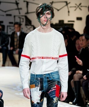 CHRISTIAN DADA EXCHANGED SHIRT CABLE KNIT SWEATER