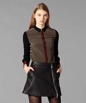GUILD PRIME WOMENS カラーブロックカーキシャツ