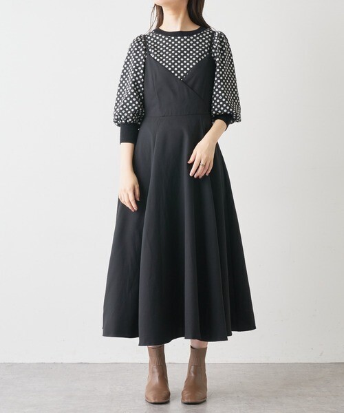 natural couture バックリボンパイピングキャミワンピース