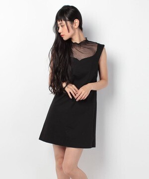 Lily Brown ドットチュールAラインワンピース