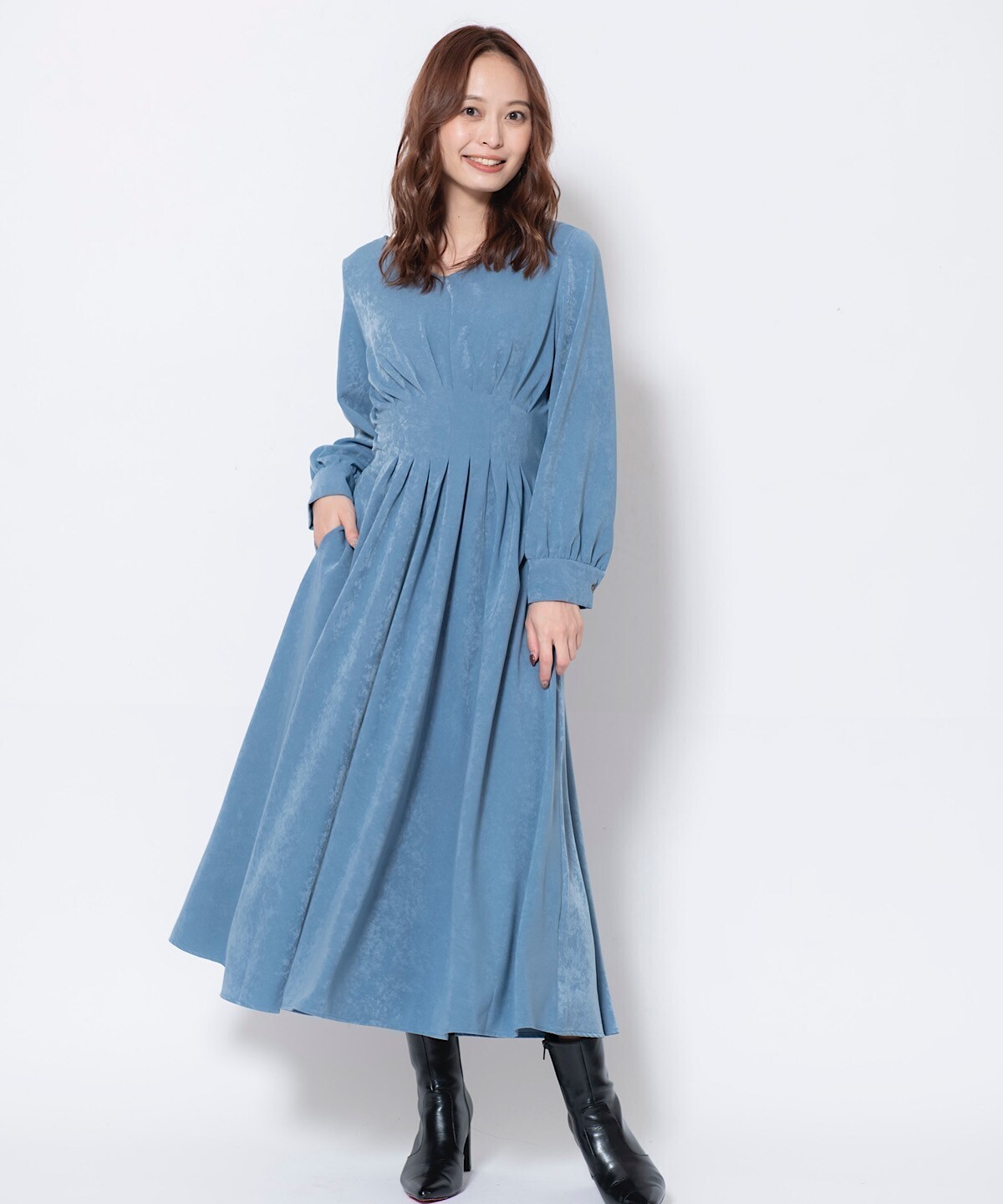 And Couture ストレッチウエストタックワンピース