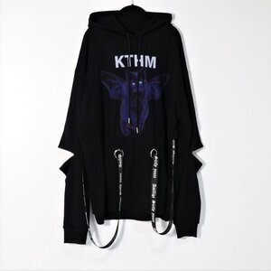 Amilige リングジップ付きサスペンダー風KTHMCATプリントパーカー