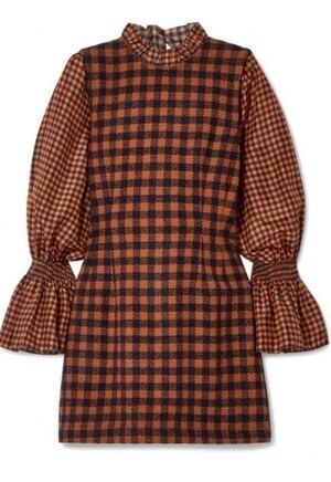 SEA Ethno Pop Checked Wool Blend And Silk Mini Dress