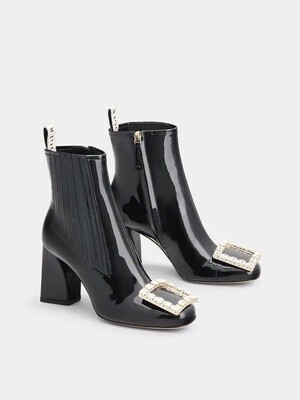 Roger Vivier 「トレ ヴィヴィエ」ストラスバックル パテントレザー チェルシーブーツ