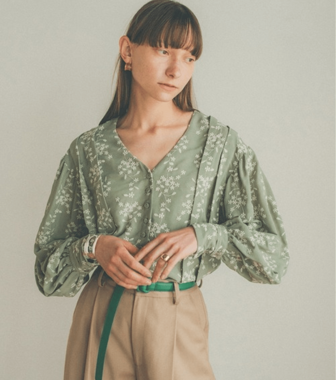 SLOBE IENA STRIPE FLOWER EMBROIDERY ブラウス