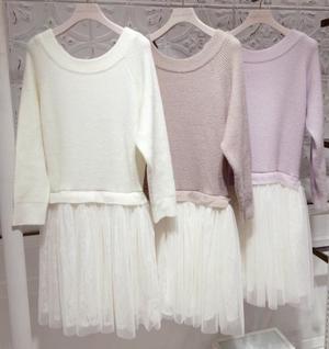 MERCURYDUO レースチュールニットドッキングワンピース