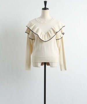 tocco 配色ライン入りラッフルフリルニットプルオーバー