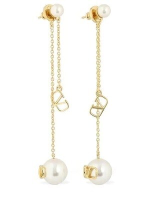 VALENTINO V LOGO & FAUX PEARL PENDANT EARRINGS