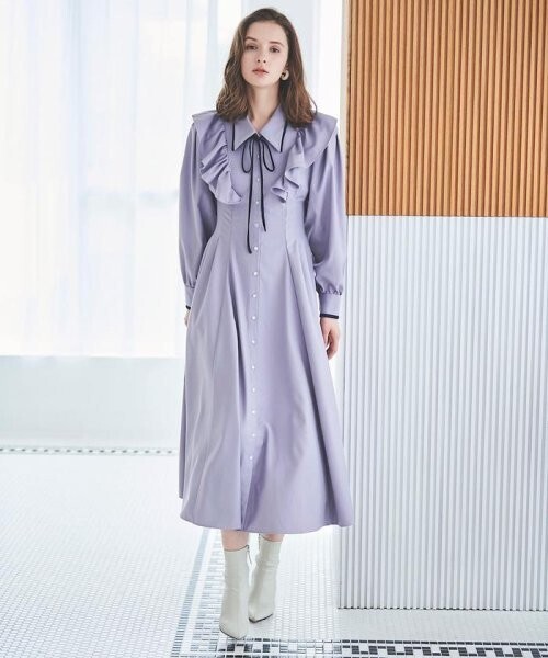 AndCouture 肩フリル配色シャツワンピース