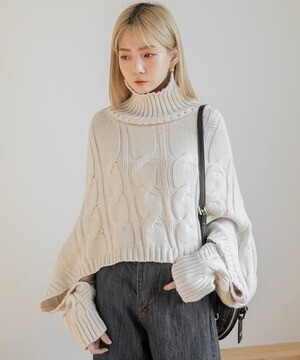 UNE MANSION ケーブルハイネッククロップドニット
