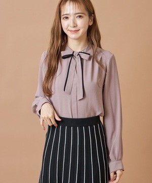tocco パールピン付き配色ライン入りボウタイりぼん2WAYブラウス