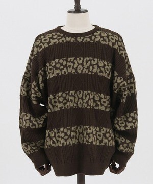 GLIMCLAP Cable & animal combination border sweater crew ニット