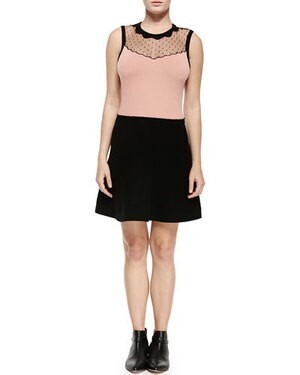 RED VALENTINO Contrast Dress W/ Point D'Esprit Neck