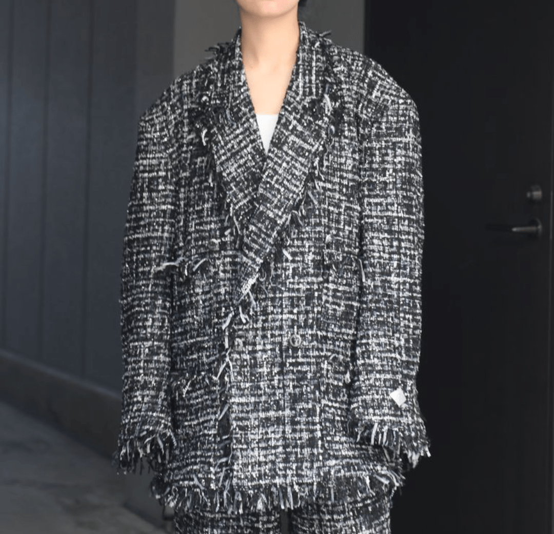 el conductorH Oversized Mix Tweed Double Breasted Jacket