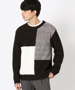 COMME CA ISM パッチワークデザイン ニットプルオーバー