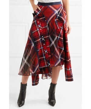 Sacai Tie-front Tartan Cotton-flannel Midi Skirt