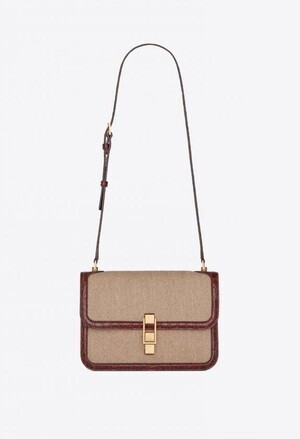 SAINT LAURENT carre satchel in linen canvas and crocodile-embossed leather