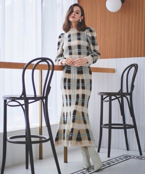 And Couture モヘヤチェックニットセットアップ