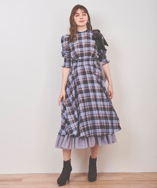 31 Sons de mode 裾チュールチェックプリントワンピース