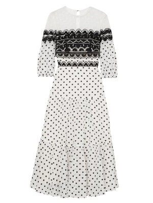 Temperley London 刺繍入りチュール&ポルカドットジョーゼット ミディワンピース