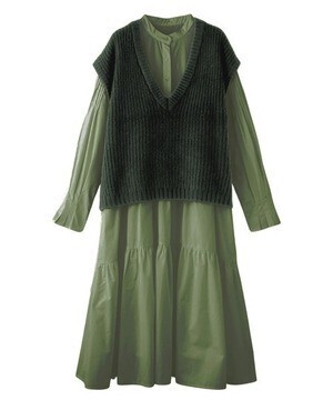KOH.style ニットベストタッキングティアードワンピース