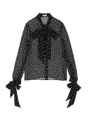 SAINT LAURENT SCARF DETAIL POLKA DOT SHEER SILK BLOUSE