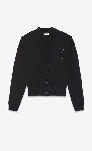 SAINT LAURENT モノグラム刺繍カーディガン(カシミヤ)