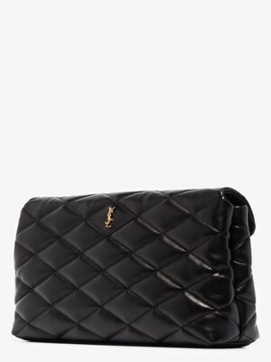 SAINT LAURENT Black Sade Quilted Leather Clutch Bag