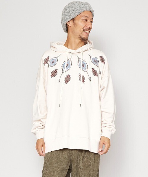チャイハネ ネイティブ柄刺繍MEN'Sビッグシルエットフーディー
