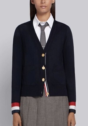 THOM BROWNE.NEW YORK グログランカフス ウールカーディガン