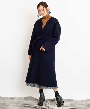 Michel Klein 【WEB限定】Super100'sノーカラーロングコート
