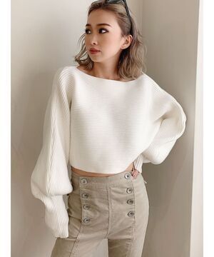 GYDA スラッシュドネック ショート リブニット TOPS