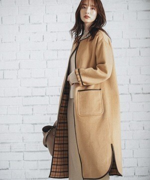 Andemiu リバーシブルウールチェックコート