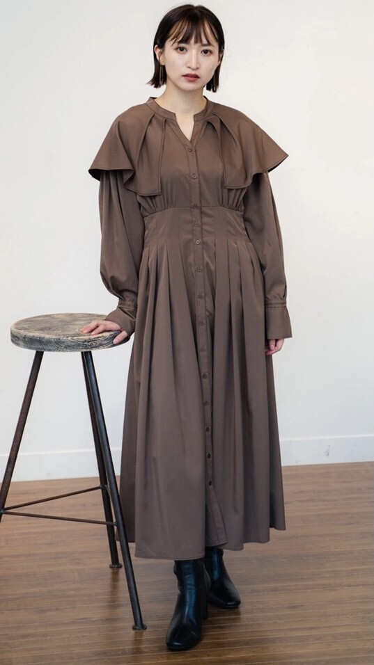 LADYMADE ケープカラーウエストタックワンピース