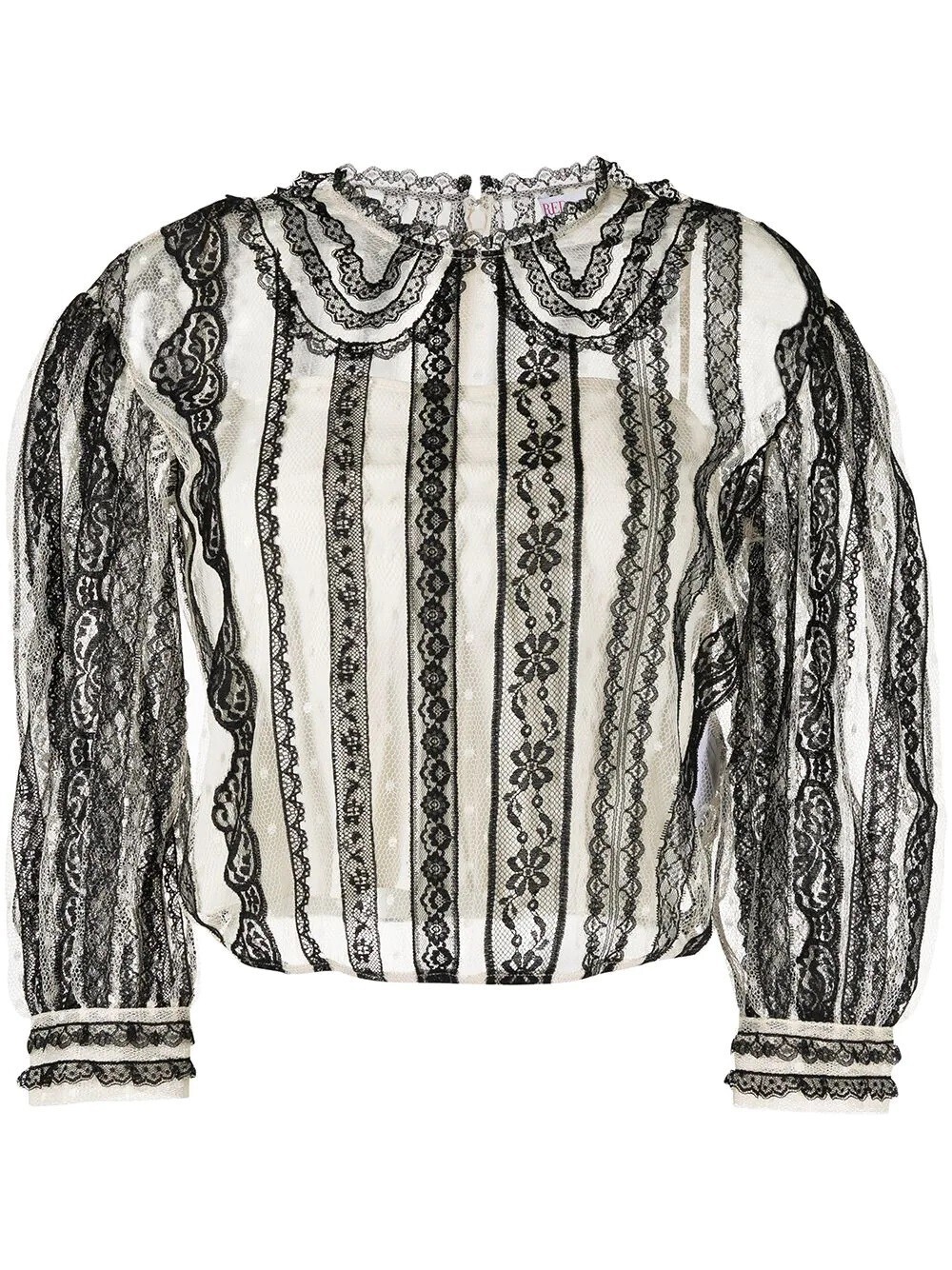 RED VALENTINO floral-lace semi-sheer cropped blouse