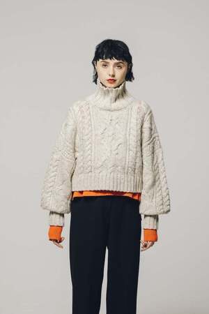 led.tokyo VOLUME CABLE TURTLE-NECK KNIT