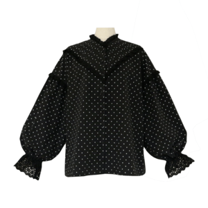 BayBee pin tuck frill blouse(black dot)
