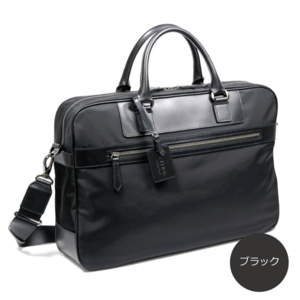 A-LOOK ムラ染めオリーブレザー×ナイロン ブリーフケース