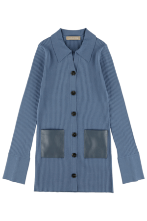 ALEXIA STAM Eco Leather Pocket Rib Knit Top Blue