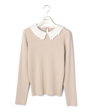LAISSE PASSE フラワー衿付きリブニットプルオーバー