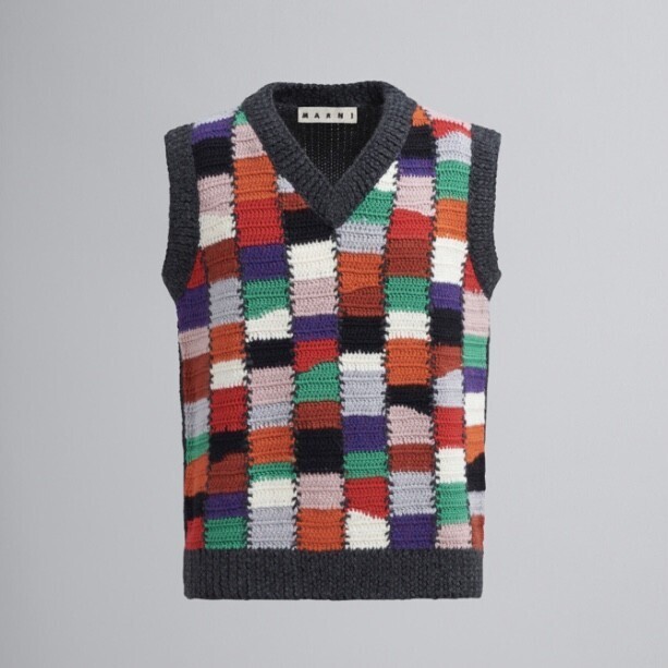 MARNI ウール＆コットン Vネックベスト ハンドステッチクロシェ