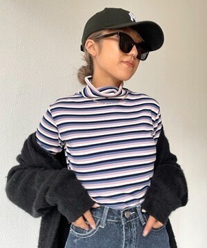SHAGGIE ボーダータートルショート丈トップス