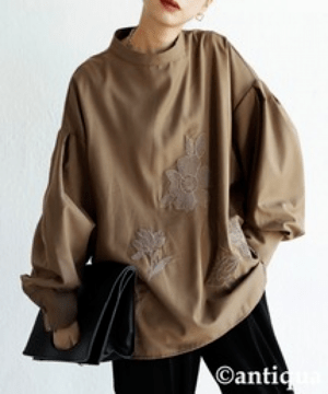 antiqua 花刺繍トップス トップス レディース 長袖 シャツ・uk-00113