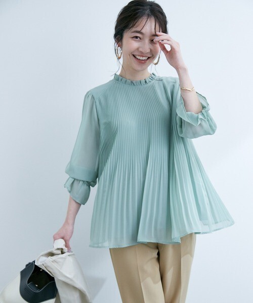ViS シフォンプリーツスタンドブラウス