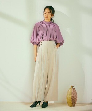 LADYMADE ハーフプリーツアシメワイドパンツ