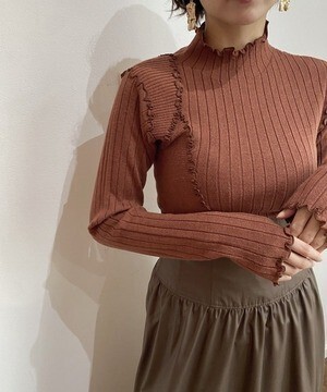 LADYMADE バイカラーメローリブニットプルオーバー