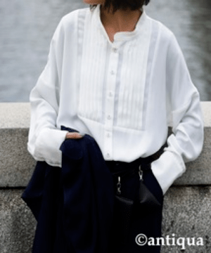 antiqua フロントプリーツシャツ シャツ レディース トップス 長袖・ao-00072