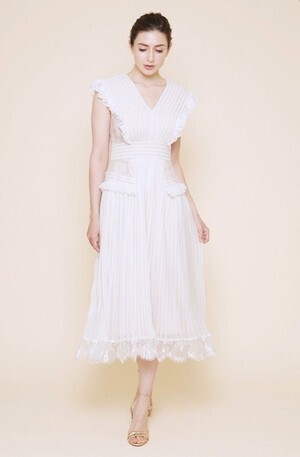 TADASHI SHOJI プリーツジョーゼット フリルドレス