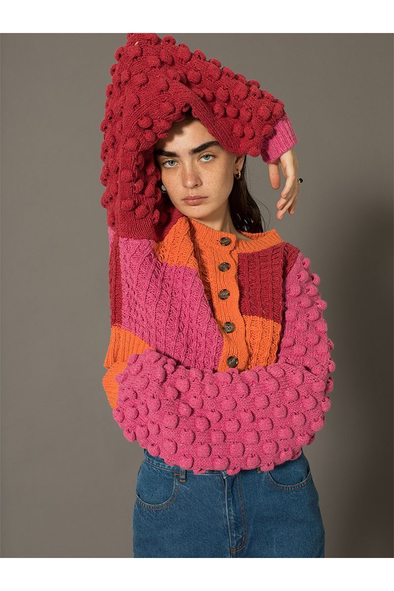 LEINWANDE Bubble Patchwork Cardigan / Pink