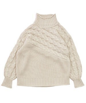 select MOCA 2021 AW プチハイネックアシンメトリーケーブルニット